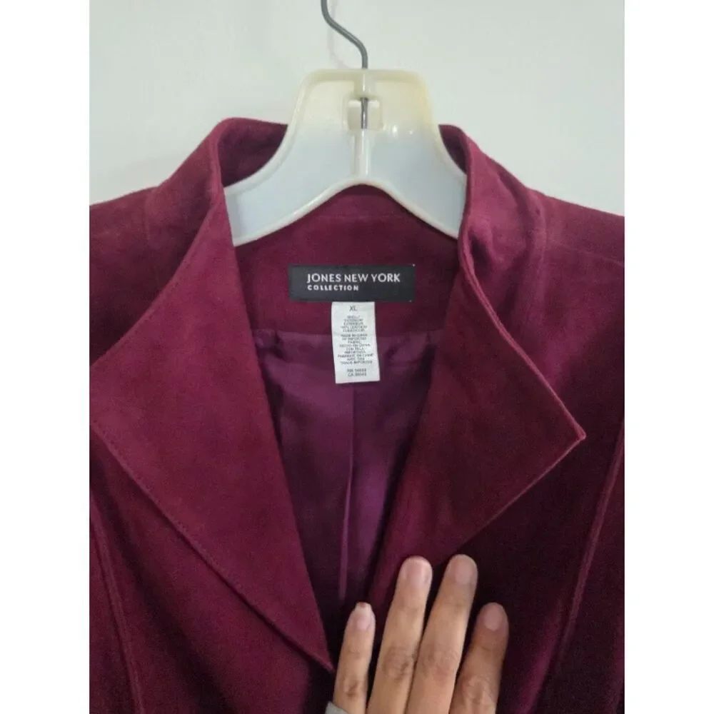 NWT Jones New York Burgunday 100% Suede Band Collar Blazer Jacket size XL